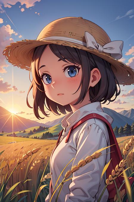 389907-479036149-masterpiece,best quality,landscape, 1girl, hat, wheat, farm, sunset, lens flare, mountain, clouds,_lora_GoodHands-vanilla_1_,_lo.png
